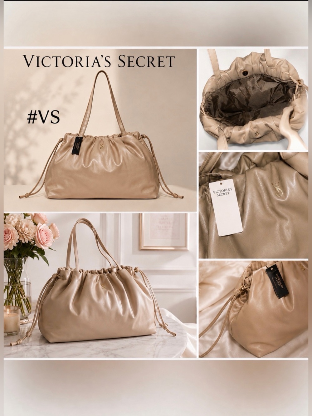Victoria's Secret Beige Drawstring Shoulder Tote